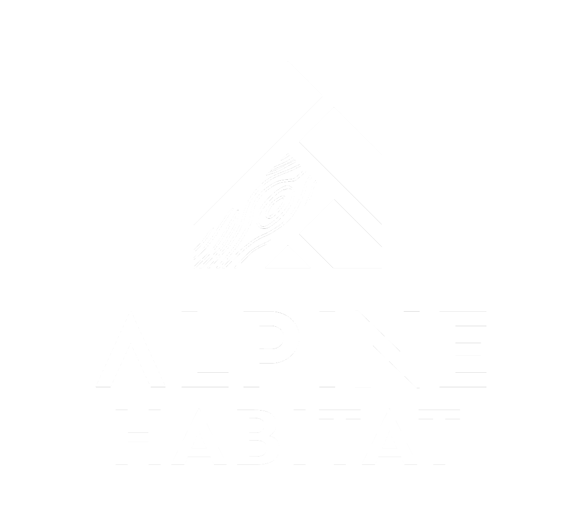 Logo d'Alpine Habitat, une entreprise spécialisée dans la construction et la rénovation à Annecy, montrant une maison stylisée avec des motifs en bois.