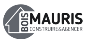 Logo de l'entreprise Bois Mauris, avec une maison stylisée et le texte "Bois Mauris Construire & Agencer".