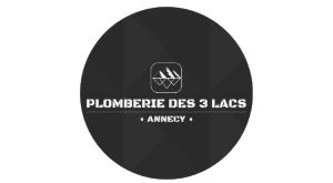 Logo de Plomberie des 3 Lacs à Annecy, avec des montagnes stylisées et le nom de l'entreprise dans un design circulaire.